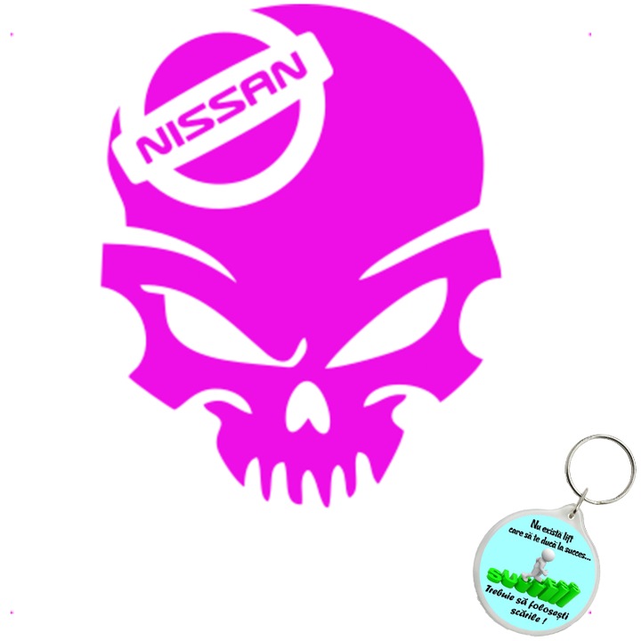 Set sticker decorativ auto cap mort nissan, autocolant, 26 cm, Verde si breloc drumul spre succes