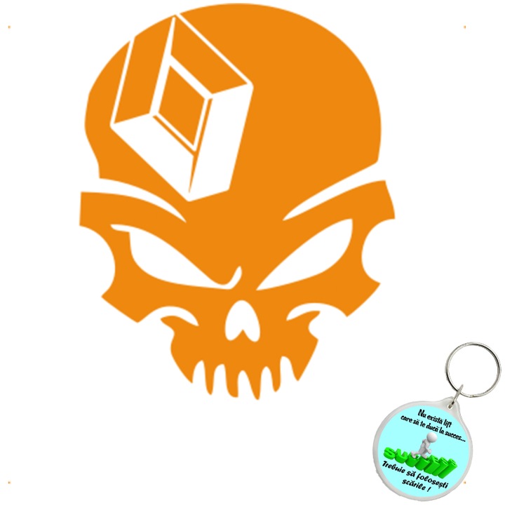 Set sticker decorativ auto cap mort renault, autocolant, 21cm, Albastru si breloc drumul spre succes