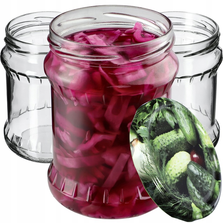 Borcane cu capace Kadax, Sticla, Transparent/Verde, 500 ml 16 bucati