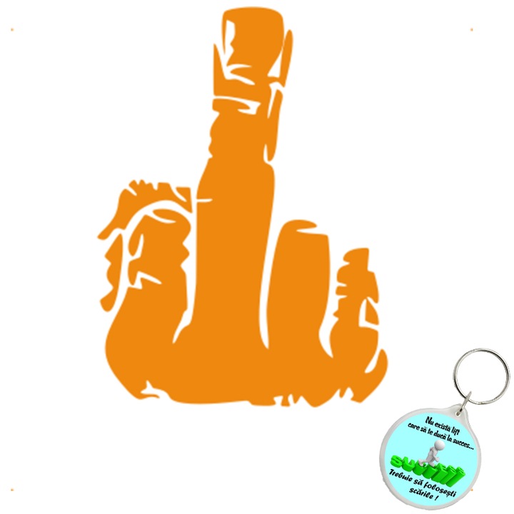 Set sticker decorativ auto degetul v2, autocolant, 21cm, Albastru si breloc drumul spre succes