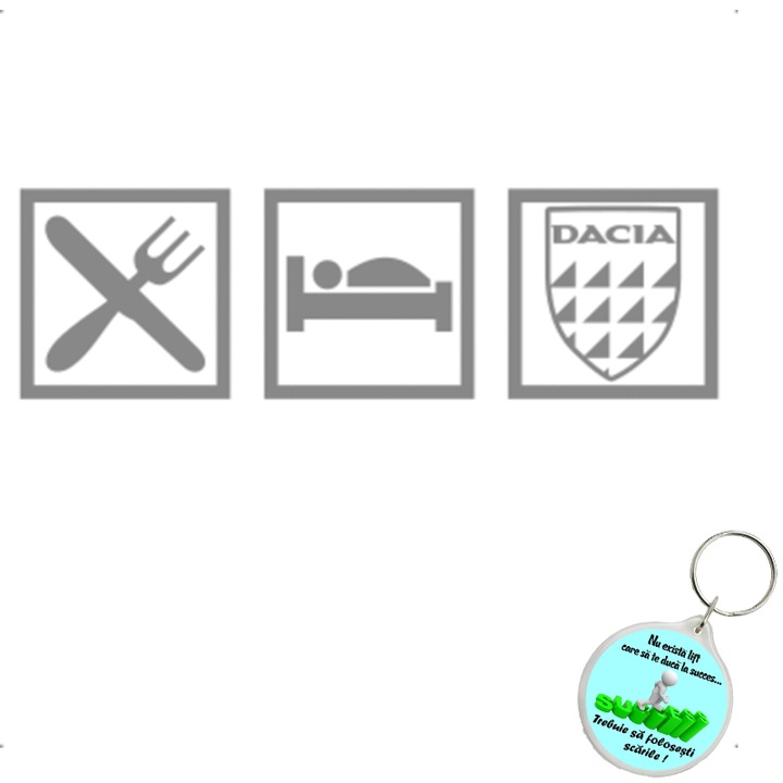 Set sticker decorativ auto eat sleep dacia, autocolant, 26 cm, Galben si breloc drumul spre succes