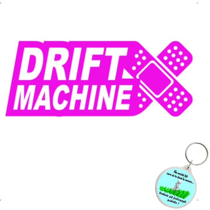 Set sticker decorativ auto drift machine leucoplast, autocolant, 21cm, Verde si breloc drumul spre succes