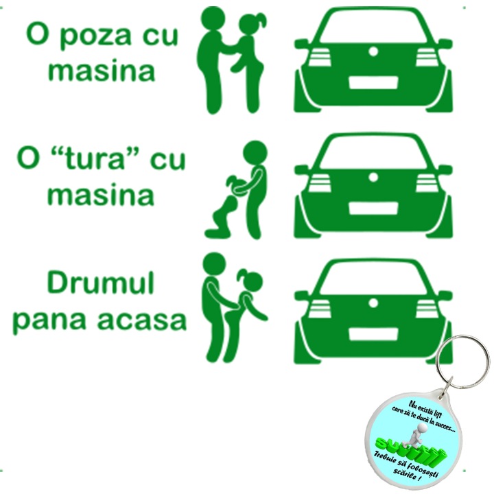 Set sticker decorativ auto drumul tura poza golf, autocolant, 26 cm, Roz si breloc drumul spre succes
