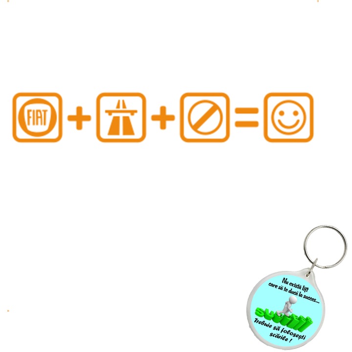 Set sticker decorativ auto fiat autostrada, autocolant, 21cm, Albastru si breloc drumul spre succes