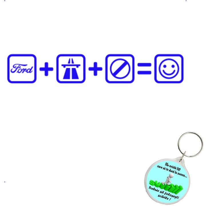 Set sticker decorativ auto ford autostrada, autocolant, 21cm, Portocaliu si breloc drumul spre succes