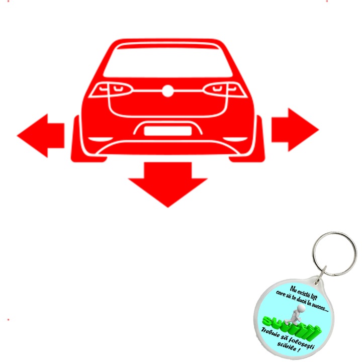 Set sticker decorativ auto golf 7, autocolant, 26 cm, Rosu si breloc drumul spre succes