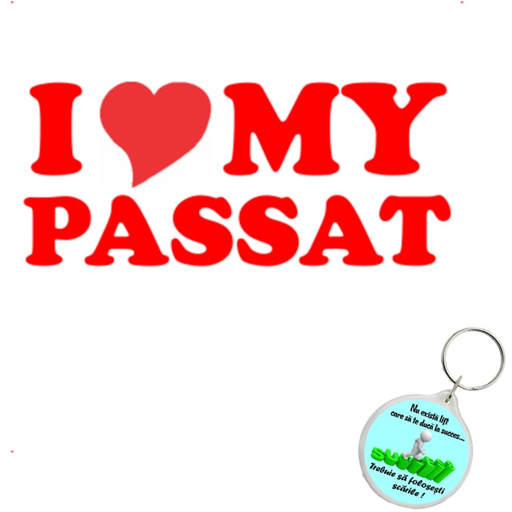 Set sticker decorativ auto i love my passat, autocolant, 21cm, Portocaliu si breloc drumul spre succes