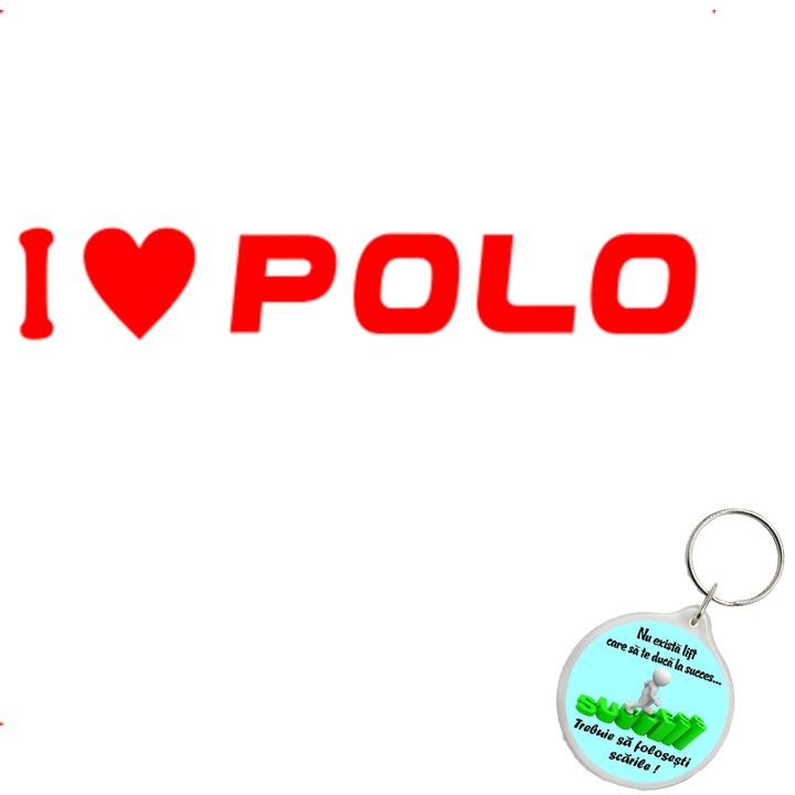 Set sticker decorativ auto i love polo, autocolant, 26 cm, Rosu si breloc drumul spre succes