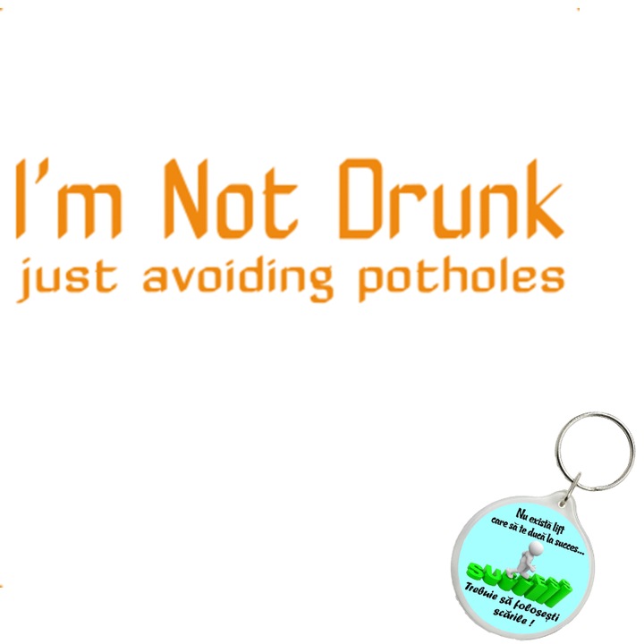 Set sticker decorativ auto i m not drunk, autocolant, 26 cm, Albastru si breloc drumul spre succes