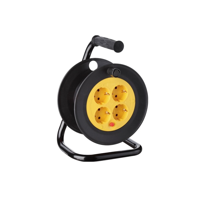 Entac Reel Удължител с 4 макари, 4 гнезда, IP20, H05VV-F3G1.5mm, кабел 15m, черен