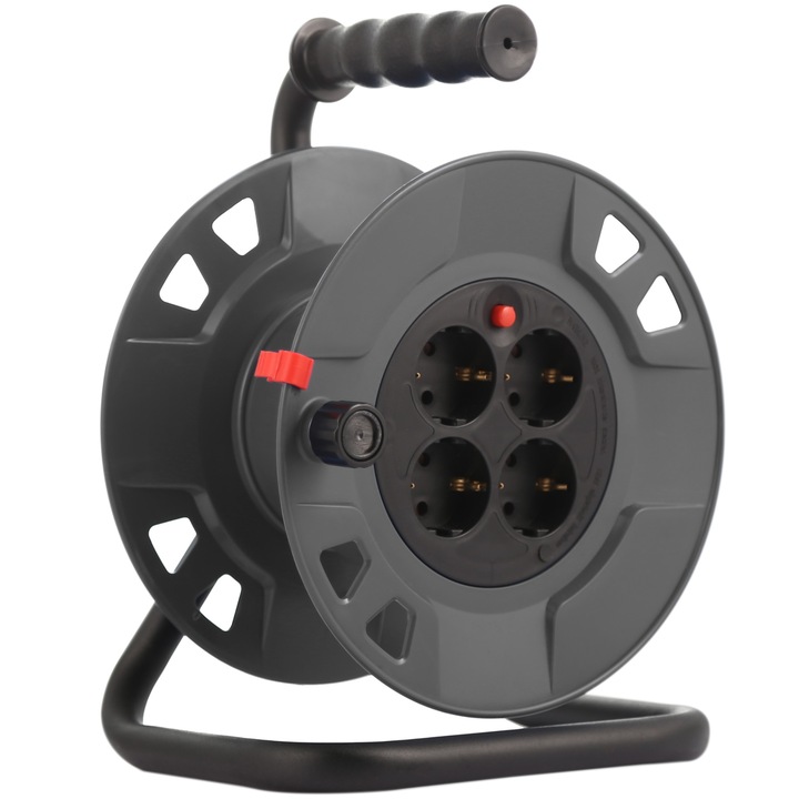 Entac Reel Удължител с 4 макари, 4 гнезда, IP20, H05VV-F3G1.5mm, кабел 20m, черен