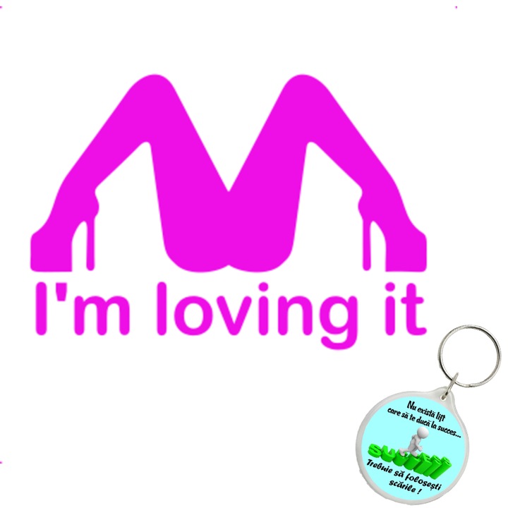 Set sticker decorativ auto im lovin it, autocolant, 21cm, Verde si breloc drumul spre succes