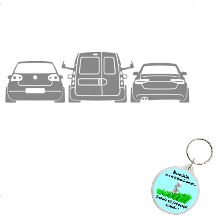 Set sticker decorativ auto kangoo vs golf audi, autocolant, 21cm, Galben si breloc drumul spre succes