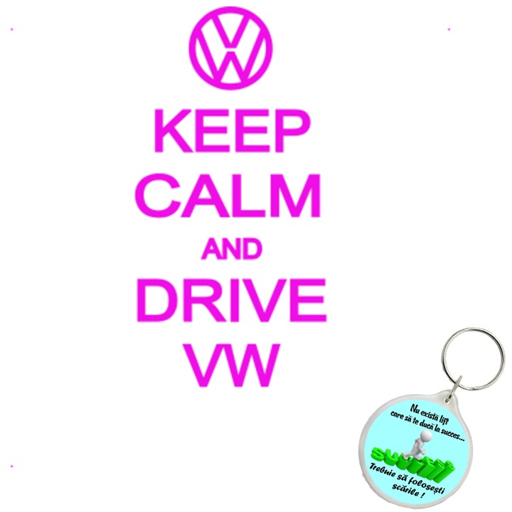 Set sticker decorativ auto keep calm vw, autocolant, 21cm, Verde si breloc drumul spre succes