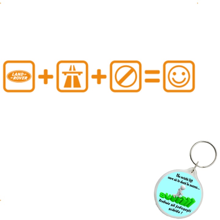 Set sticker decorativ auto land rover autostrada, autocolant, 26 cm, Albastru si breloc drumul spre succes