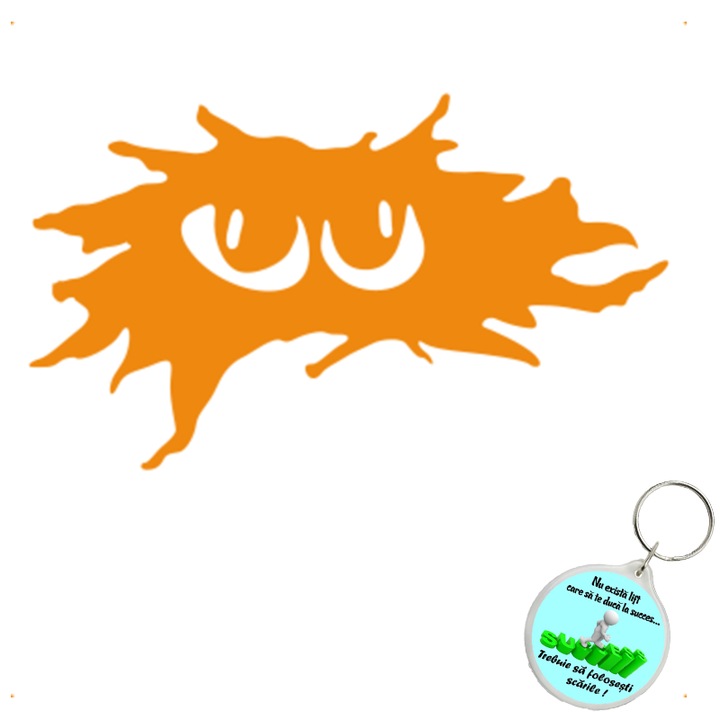 Set sticker decorativ auto monstru pleasca, autocolant, 26 cm, Albastru si breloc drumul spre succes