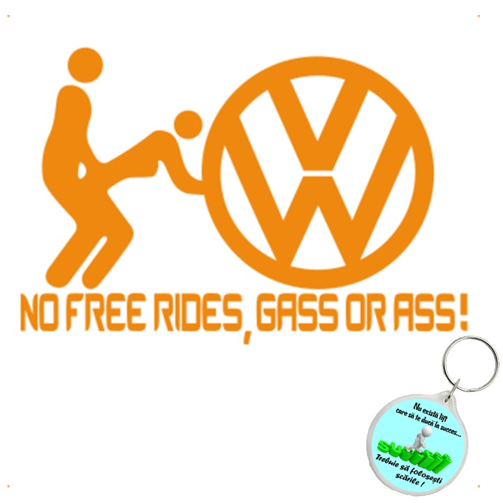 Set sticker decorativ auto nfr vw, autocolant, 21cm, Albastru si breloc drumul spre succes