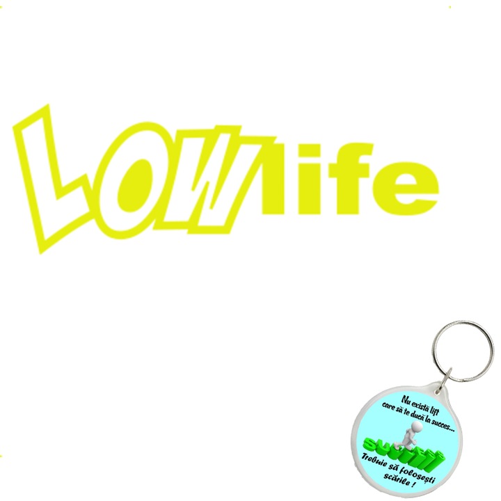 Set sticker decorativ auto low life, autocolant, 21cm, Gri si breloc drumul spre succes
