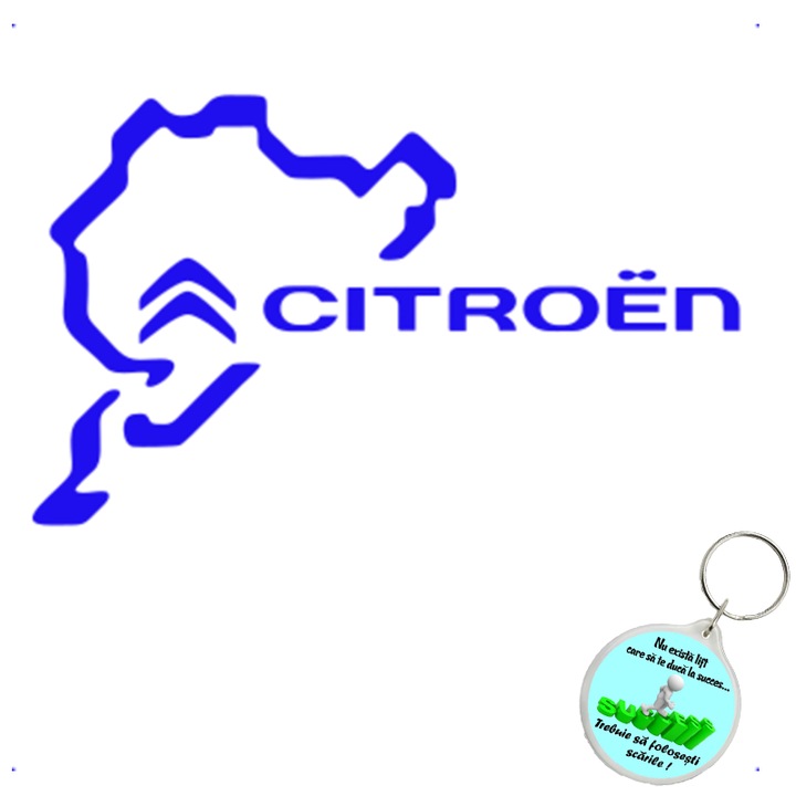 Set sticker decorativ auto nurburgring citroen, autocolant, 26 cm, Portocaliu si breloc drumul spre succes