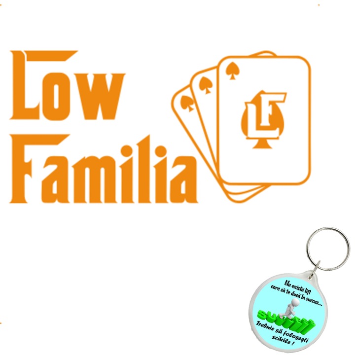 Set sticker decorativ auto low familia carti v2, autocolant, 26 cm, Albastru si breloc drumul spre succes