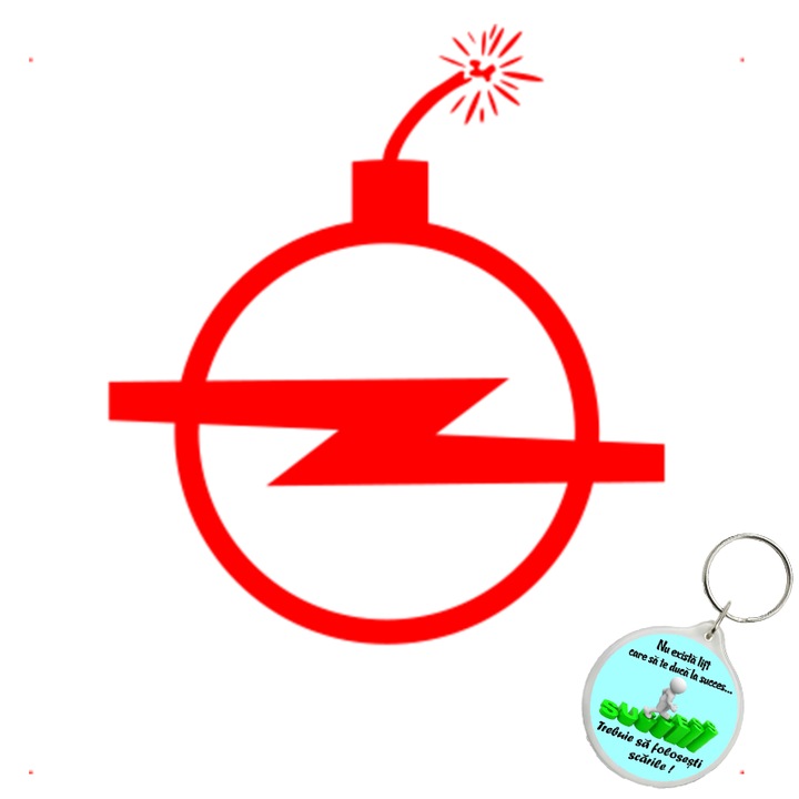 Set sticker decorativ auto opel bomba, autocolant, 26 cm, Rosu si breloc drumul spre succes