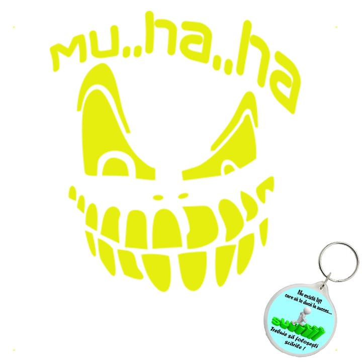 Set sticker decorativ auto mu ha ha, autocolant, 21cm, Gri si breloc drumul spre succes