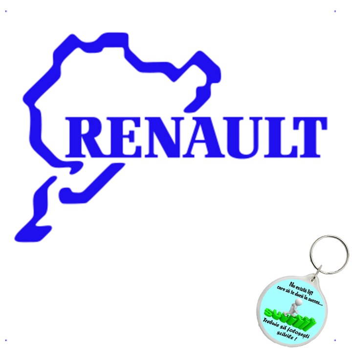 Set sticker decorativ auto nurburgring renault, autocolant, 26 cm, Portocaliu si breloc drumul spre succes