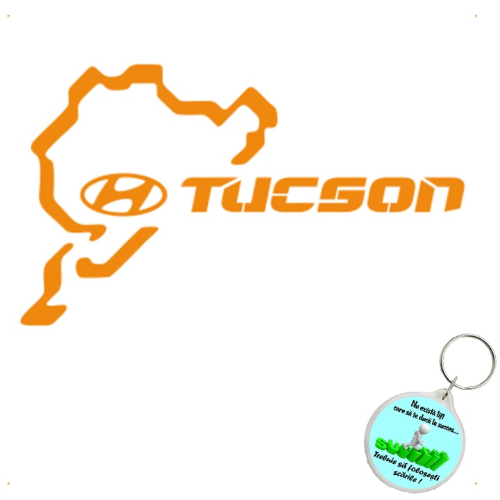 Set sticker decorativ auto nurburgring tucson, autocolant, 26 cm, Albastru si breloc drumul spre succes