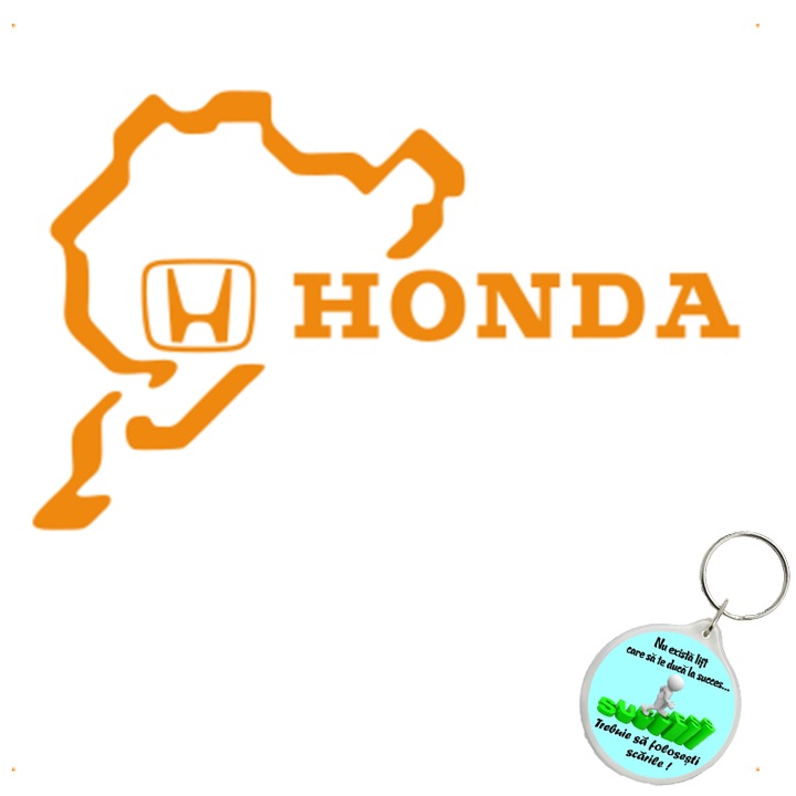 Set sticker decorativ auto nurburgring honda, autocolant, 26 cm, Albastru si breloc drumul spre succes