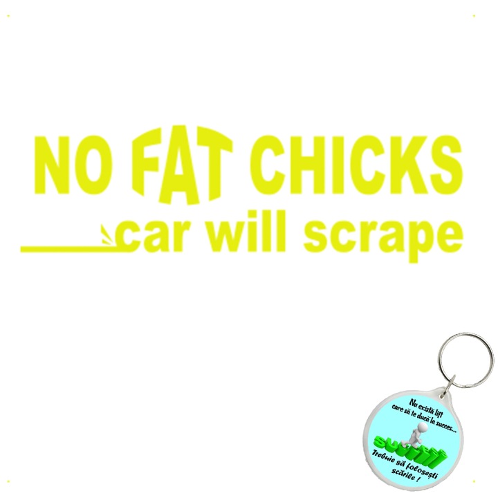 Set sticker decorativ auto no fat chicks v3, autocolant, 26 cm, Gri si breloc drumul spre succes