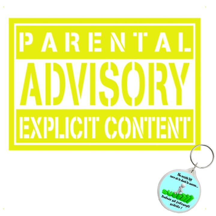 Set sticker decorativ auto parental advisory, autocolant, 26 cm, Gri si breloc drumul spre succes