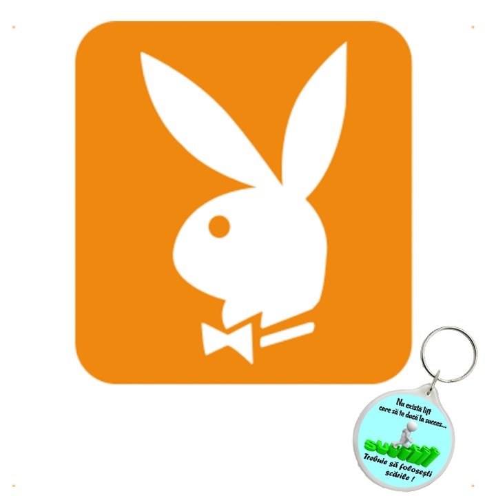 Set sticker decorativ auto playboy, autocolant, 26 cm, Albastru si breloc drumul spre succes