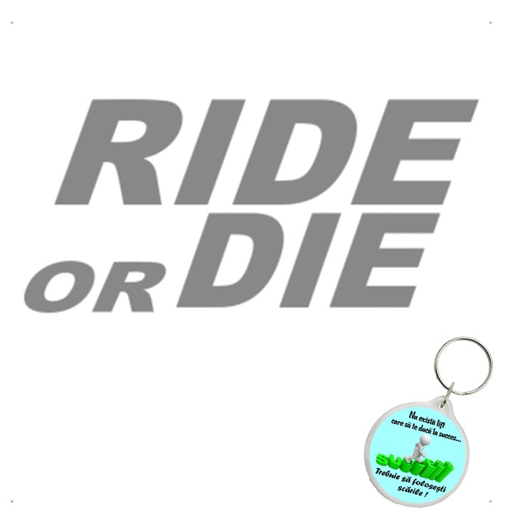 Set sticker decorativ auto ride or die, autocolant, 21cm, Galben si breloc drumul spre succes