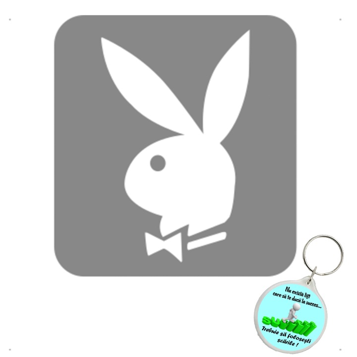 Set sticker decorativ auto playboy, autocolant, 21cm, Galben si breloc drumul spre succes