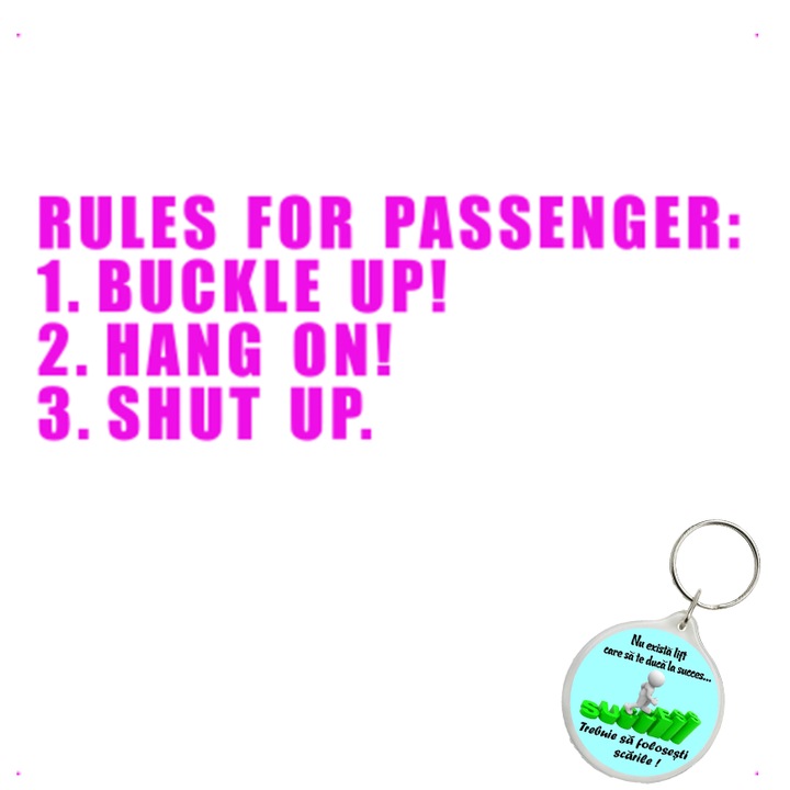 Set sticker decorativ auto rules for passangers v3, autocolant, 26 cm, Verde si breloc drumul spre succes