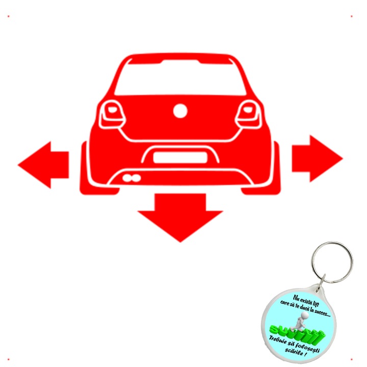 Set sticker decorativ auto polo gti spate, autocolant, 26 cm, Rosu si breloc drumul spre succes