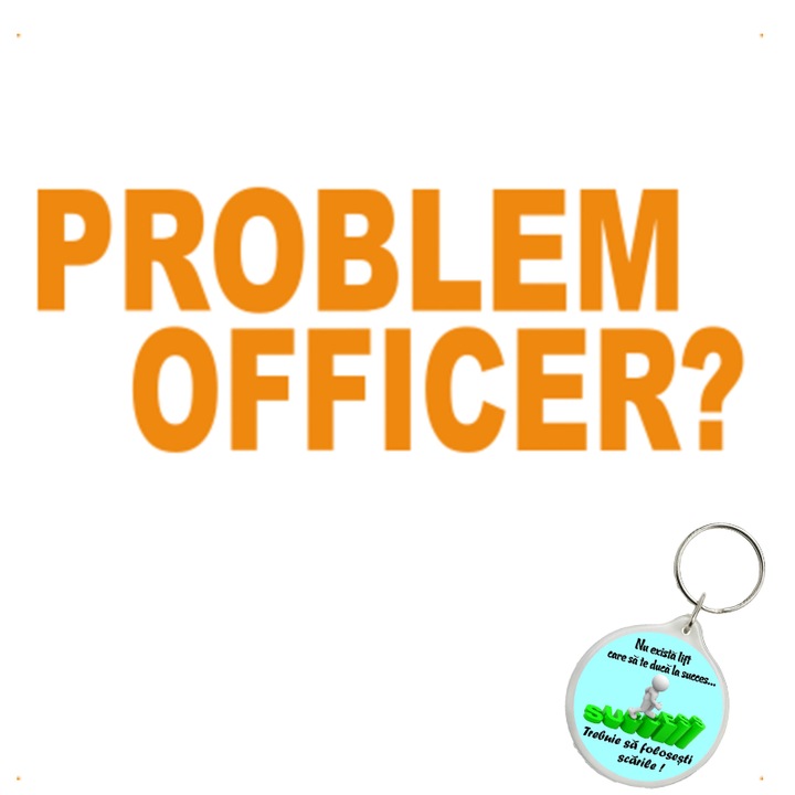 Set sticker decorativ auto problem officer, autocolant, 26 cm, Albastru si breloc drumul spre succes