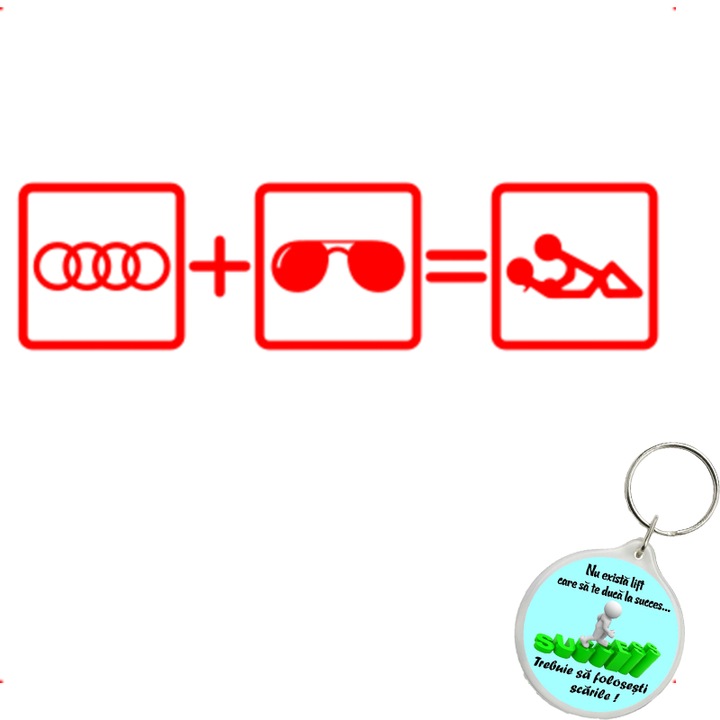 Set sticker decorativ auto still audi, autocolant, 26 cm, Rosu si breloc drumul spre succes