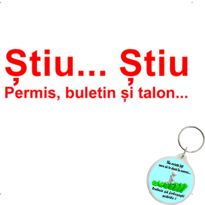 Set sticker decorativ auto stiu stiu permis buletin talon, autocolant, 21cm, Rosu si breloc drumul spre succes