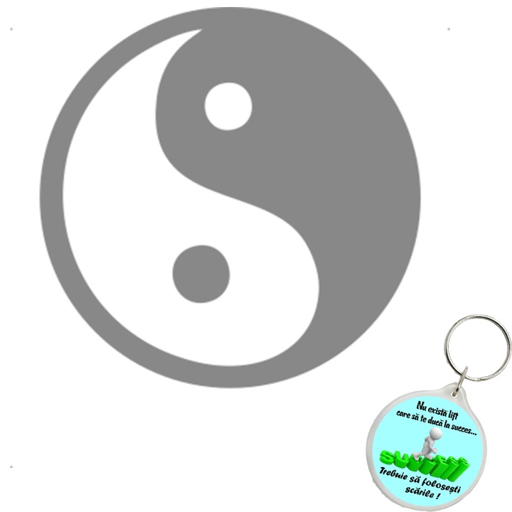 Set sticker decorativ auto yin yang, autocolant, 21cm, Galben si breloc drumul spre succes