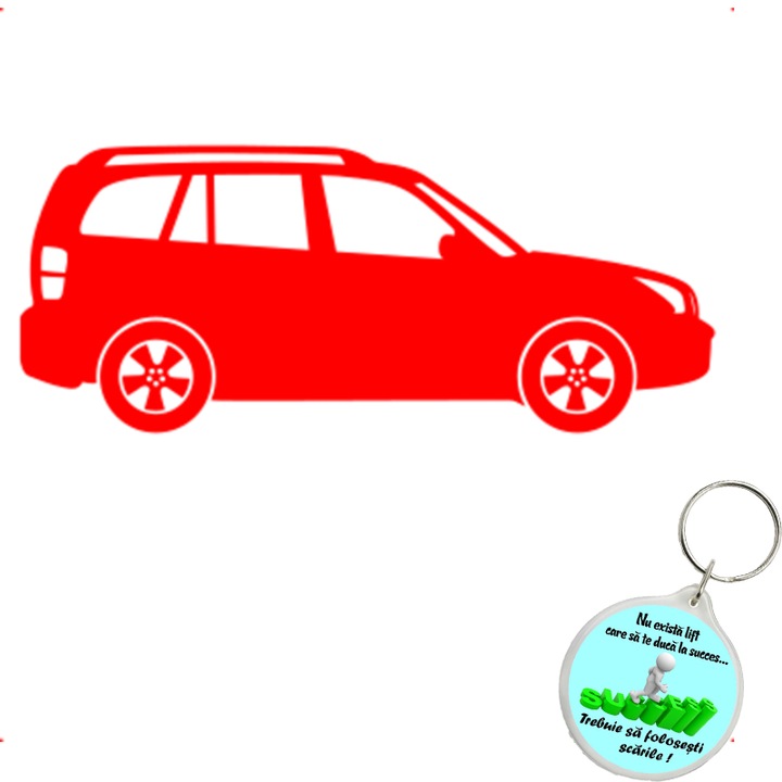 Set sticker decorativ auto toyota rav 4, autocolant, 26 cm, Rosu si breloc drumul spre succes