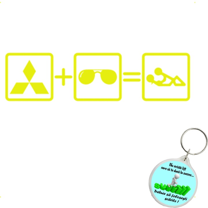 Set sticker decorativ auto still mitsubishi, autocolant, 21cm, Gri si breloc drumul spre succes