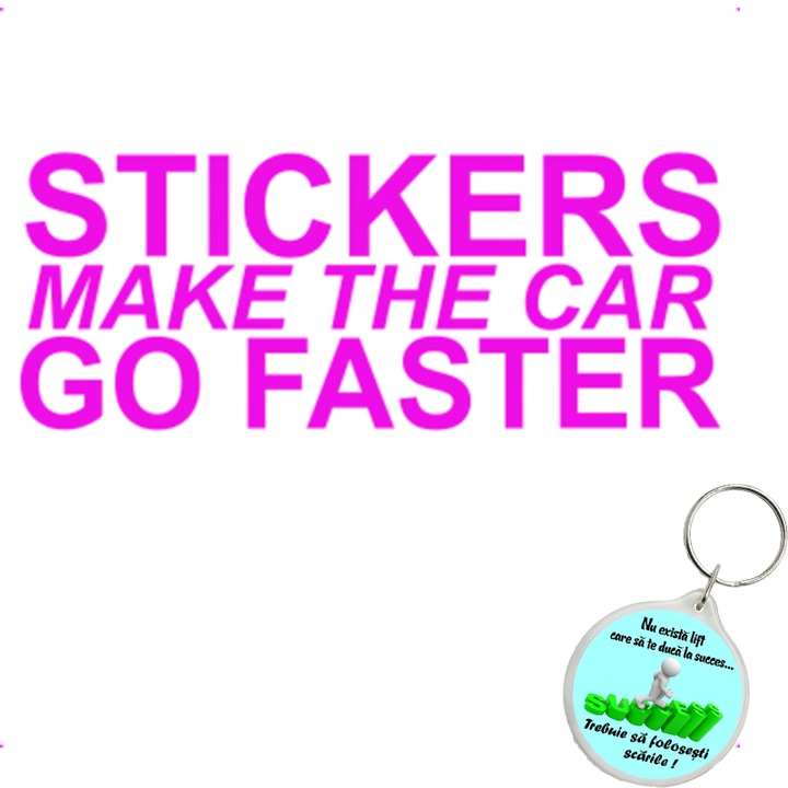 Set sticker decorativ auto stickers faster, autocolant, 21cm, Verde si breloc drumul spre succes