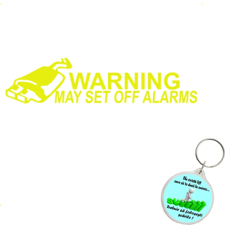 Set sticker decorativ auto warning alarm, autocolant, 21cm, Gri si breloc drumul spre succes