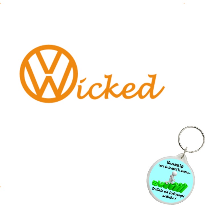 Set sticker decorativ auto vw icked, autocolant, 21cm, Albastru si breloc drumul spre succes