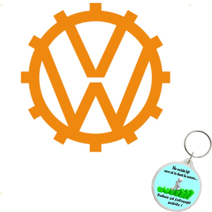 Set sticker decorativ auto vw dinti, autocolant, 26 cm, Albastru si breloc drumul spre succes