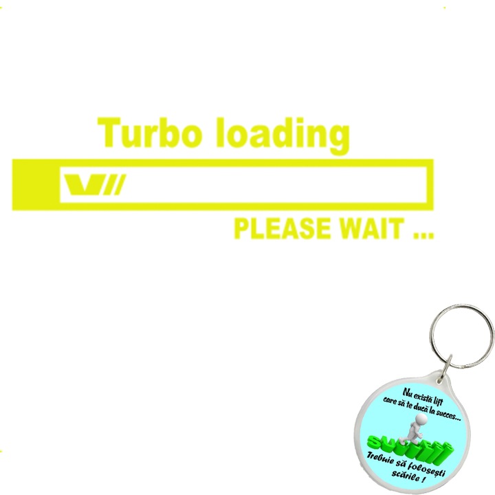 Set sticker decorativ auto turbo loading vrs, autocolant, 21cm, Gri si breloc drumul spre succes