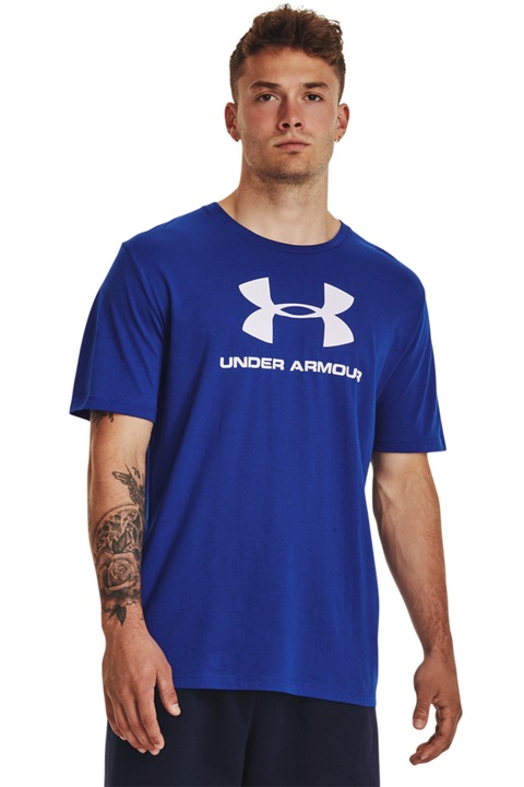 Under Armour, Sportstyle logómintás sportpóló, Csontszín/Kék