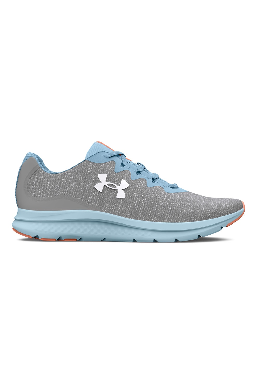 Under Armour, Pantofi cu design tricotat Charged Impulse 3 pentru alergare, Albastru lavanda, Gri melange, 7.5