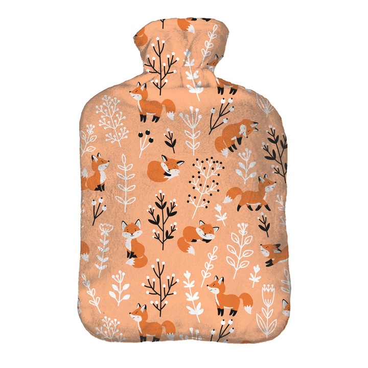 Perna cu apa calda, Thermofor cu husa moale, 2L, Fullprint Foxes